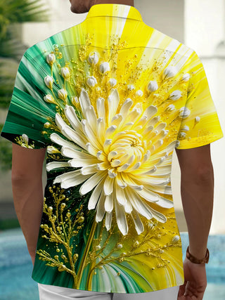 Men's Hawaiian floral pocket short sleeve shirt back view