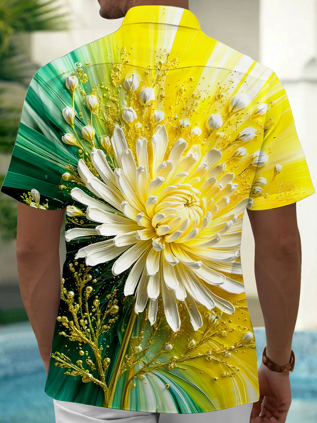 Men's Hawaiian floral pocket short sleeve shirt back view