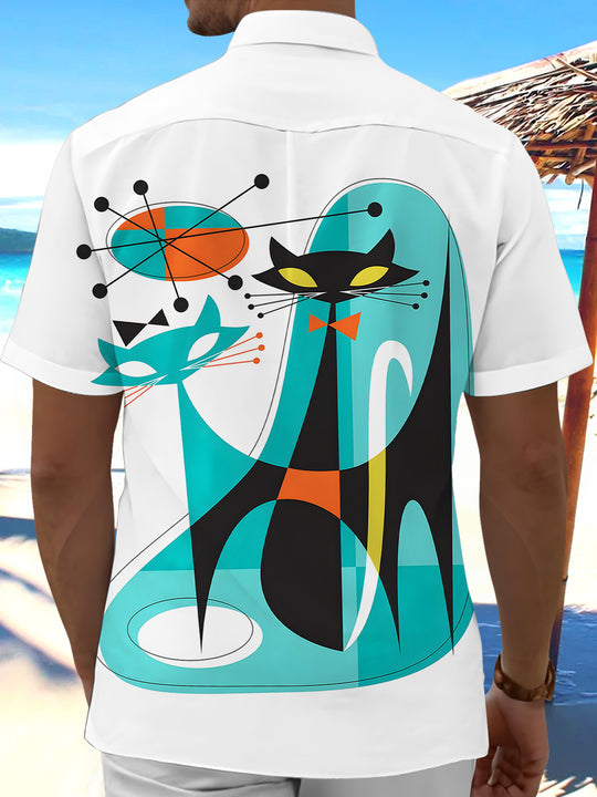 Men's cat graphic short sleeve shirt back view