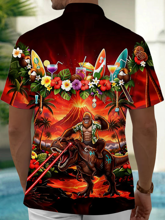 Hawaiian Orangutan Dinosaur Volcano Men's Pocket Short Sleeve Shirts