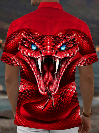 Adaychic Men's Graphic Red Snake Head Print Blue Eyes Print Short Sleeve Shirt