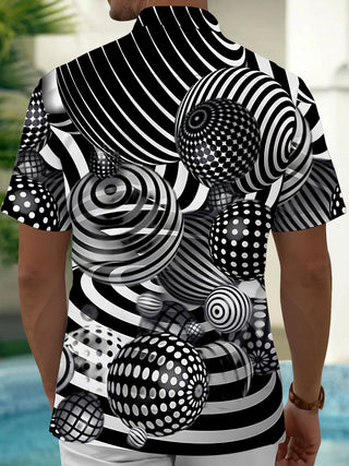 Adaychic Men's 3D 3D Abstract Spheres Print Short Sleeve Shirt with Chest Pocket