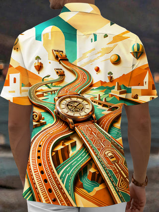 Adaychic Men's Graphic 3D Wristwatch Print Short Sleeve Shirt with Chest Pocket