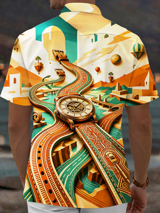 Adaychic Men's Graphic 3D Wristwatch Print Short Sleeve Shirt with Chest Pocket