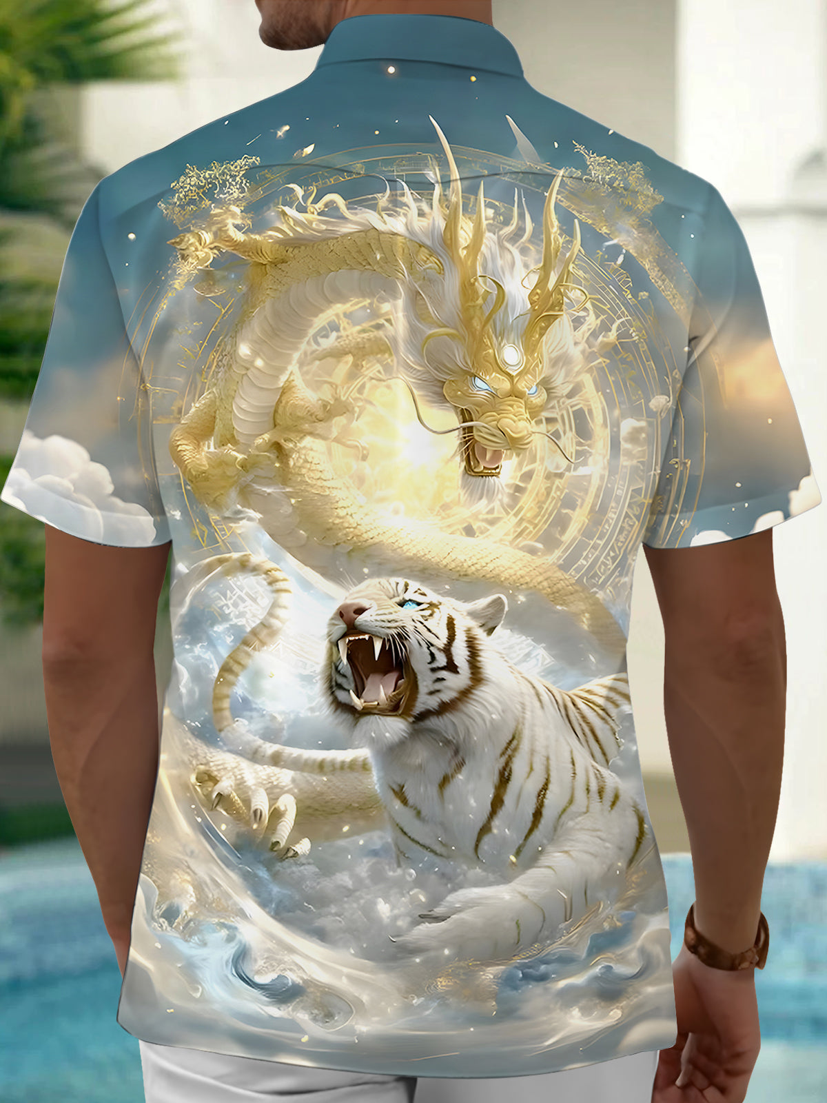 Tiger Dragon Men's Pocket Short Sleeve Shirts