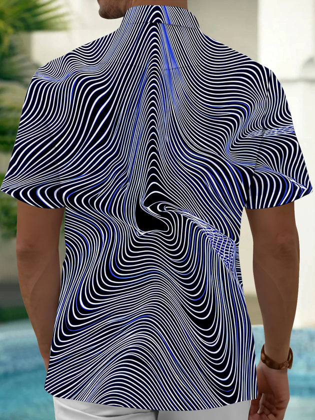 Adaychic Men's Abstract Abstract Wavy Geometric Lines Print Short Sleeve Shirt with Chest Pocket