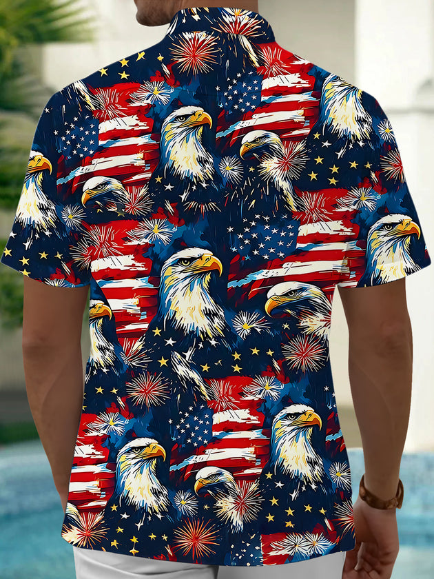 Independence American Flag Eagle Men's Pocket Short Sleeve Shirts