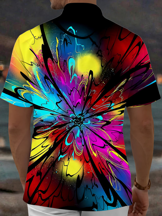 Adaychic Men's Tie Dye Colorful Abstract Radial Burst Print Short Sleeve Shirt with Chest Pocket