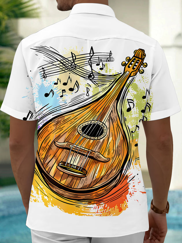 Adaychic Men's Graphic Mandolin Instrument Print Short Sleeve Shirt with Chest Pocket