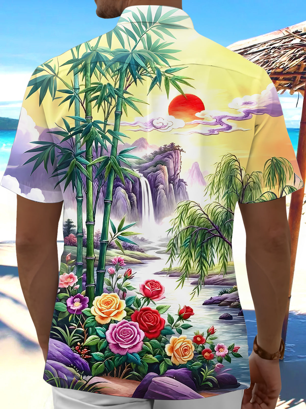 men's flower print shirt back view