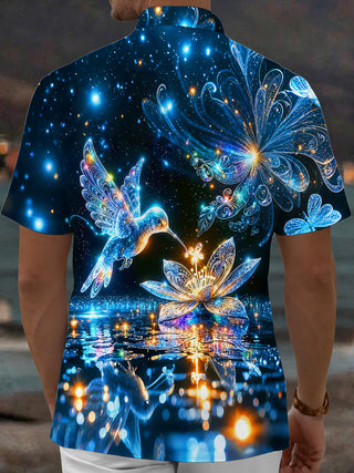 Adaychic Men's Hawaiian Starry Night Sky Print Short Sleeve Shirt with Chest Pocket
