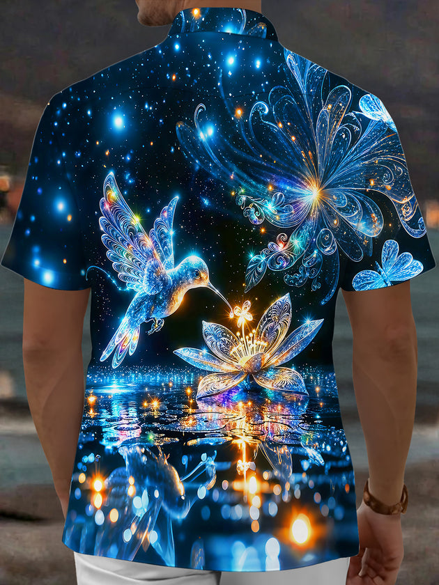 Adaychic Men's Hawaiian Starry Night Sky Print Short Sleeve Shirt with Chest Pocket