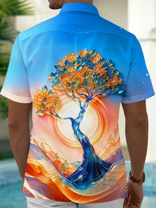 Adaychic Men's Graphic Tree Of Life Print Short Sleeve Shirt with Chest Pocket