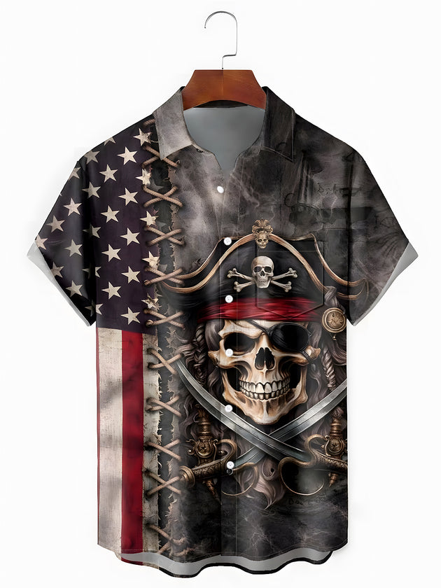 men's skull print shirt front view Independence Day