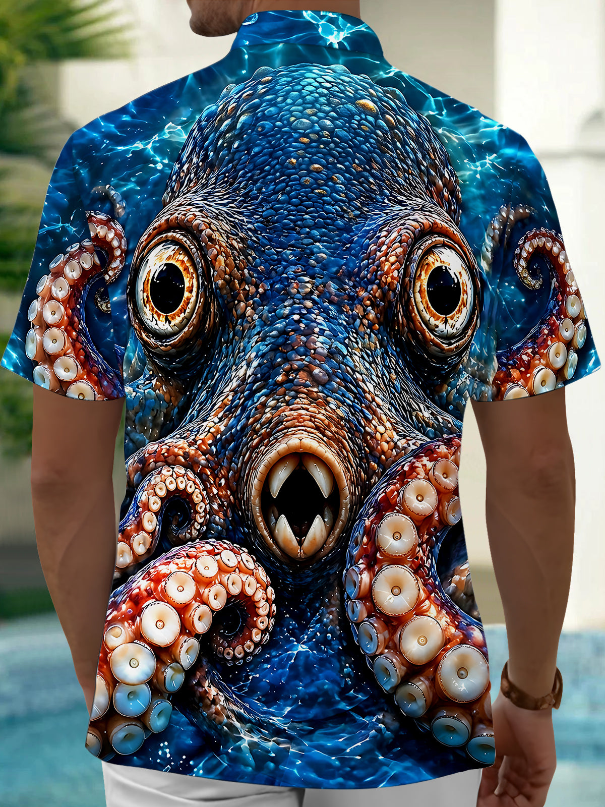 Adaychic Men's Hawaiian Octopus Face With Tentacles Print Short Sleeve Shirt with Chest Pocket