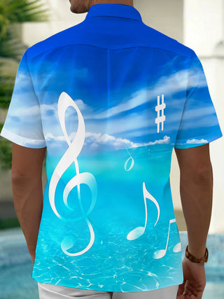 Adaychic Men's Hawaiian Ocean Sky Gradient Print Short Sleeve Shirt with Chest Pocket