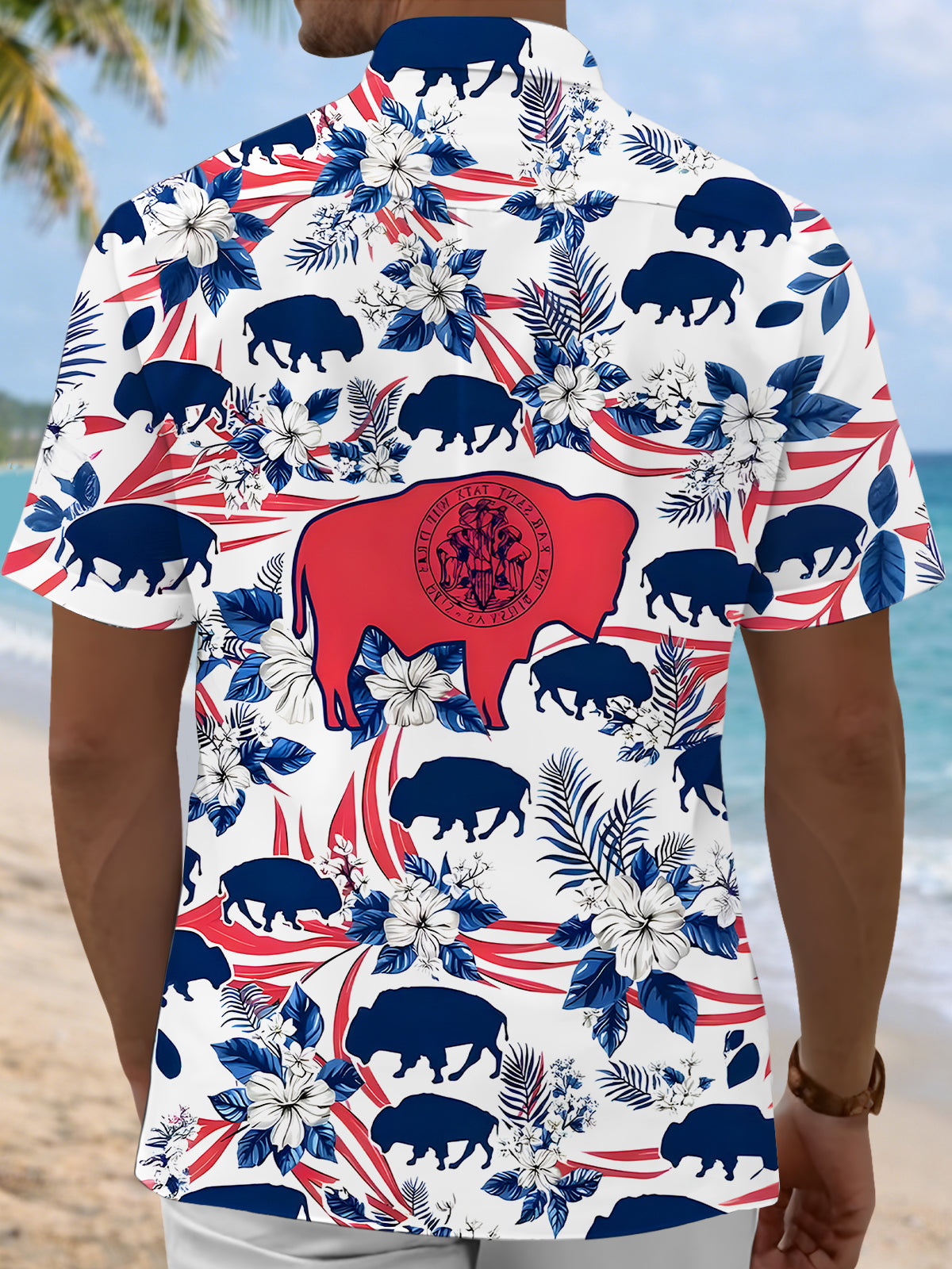 Wyoming State Flag Bull Floral Men's Pocket Short Sleeve Shirts
