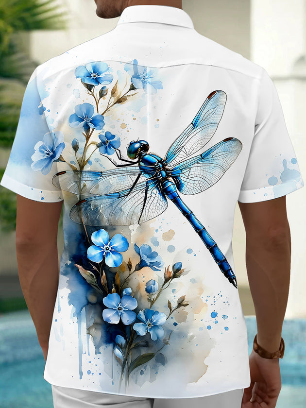 Dragonfly Floral Men's Pocket Short Sleeve Shirts
