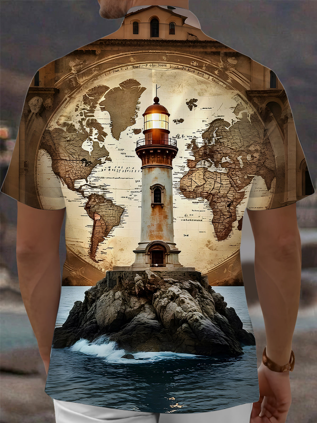 Retro Lighthouse Men's Pocket Short Sleeve Shirts