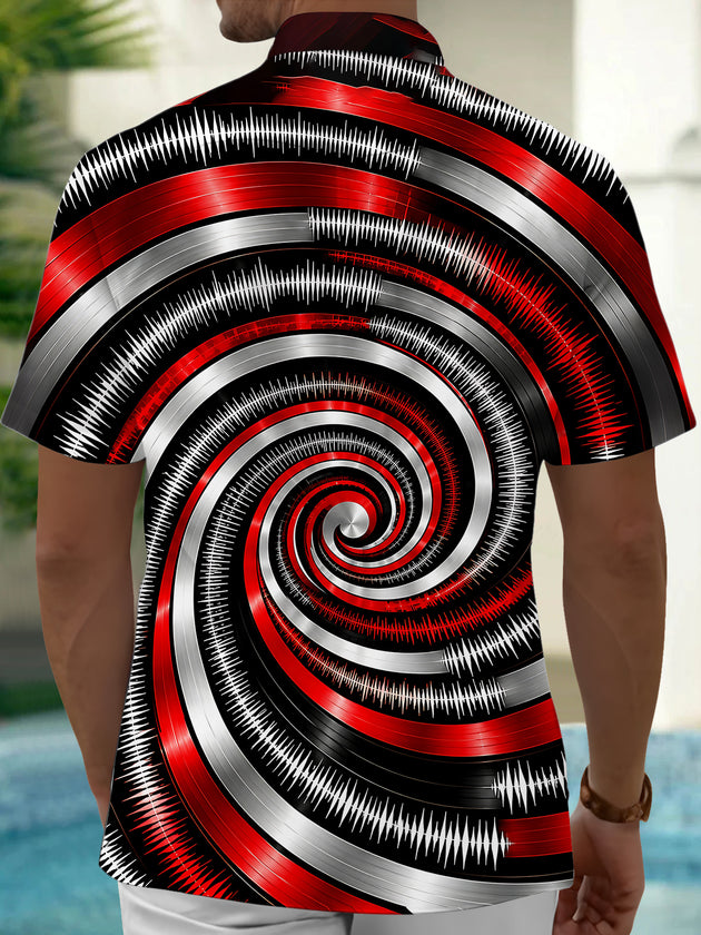 Adaychic Men's Abstract Sound Wave Spiral Pattern Short Sleeve Shirt with Chest Pocket