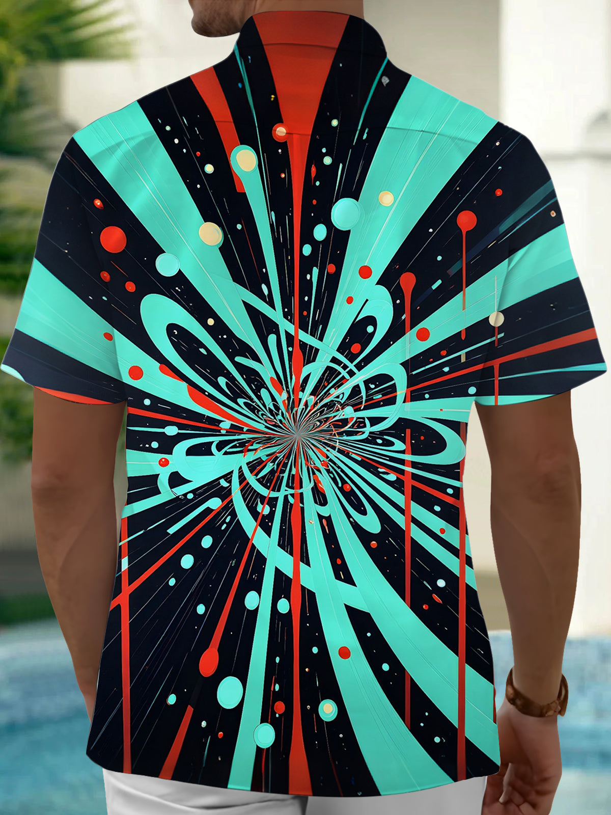 Adaychic Men's Graphic Abstract Spiral Geometric Lines Print Short Sleeve Shirt with Chest Pocket