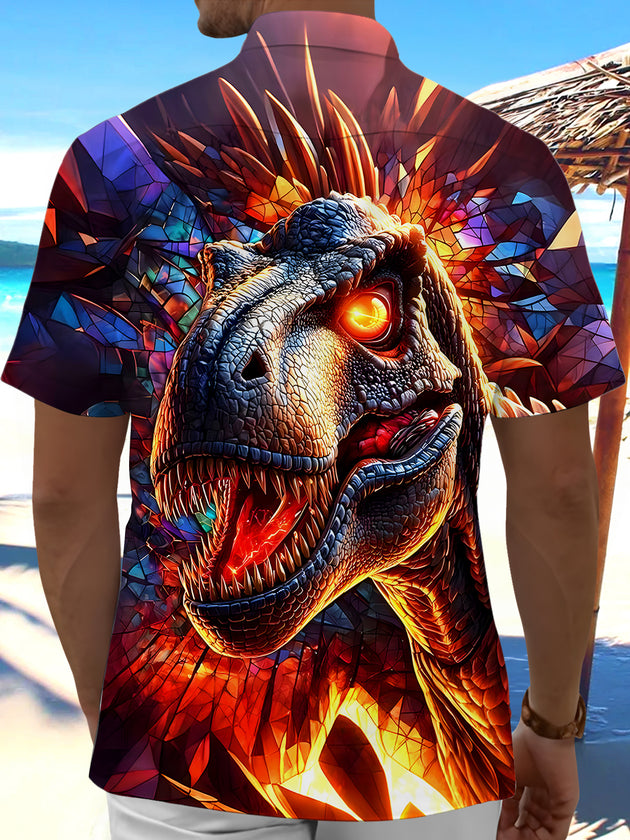 Men's Dinosaurs Pattern Short Sleeve Pocket Shirts Back View