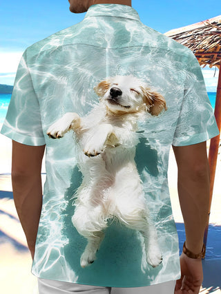 men's puppy pattern shirt back view