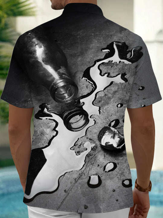 Adaychic Men's Printed Spilled Liquid Print Short Sleeve Shirt with Chest Pocket