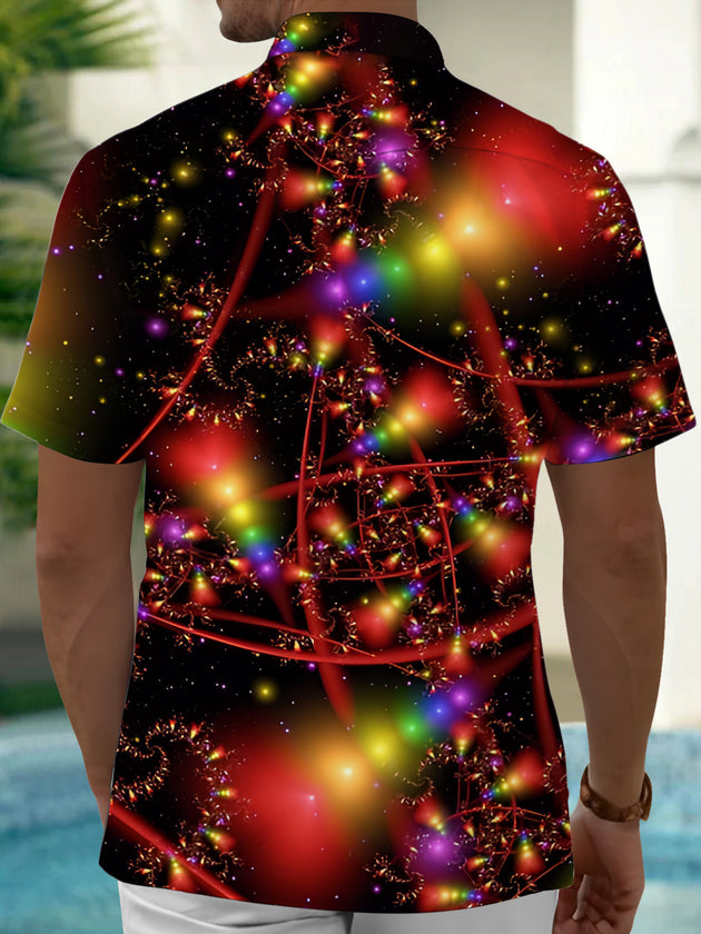 Adaychic Men's Printed Colorful Fractal Lines Print Short Sleeve Shirt with Chest Pocket
