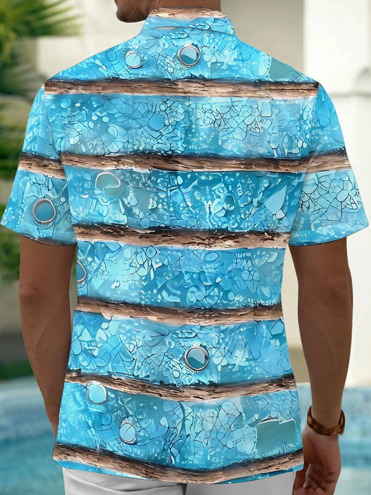 Adaychic Men's Hawaiian Blue Water Texture Print Short Sleeve Shirt with Chest Pocket