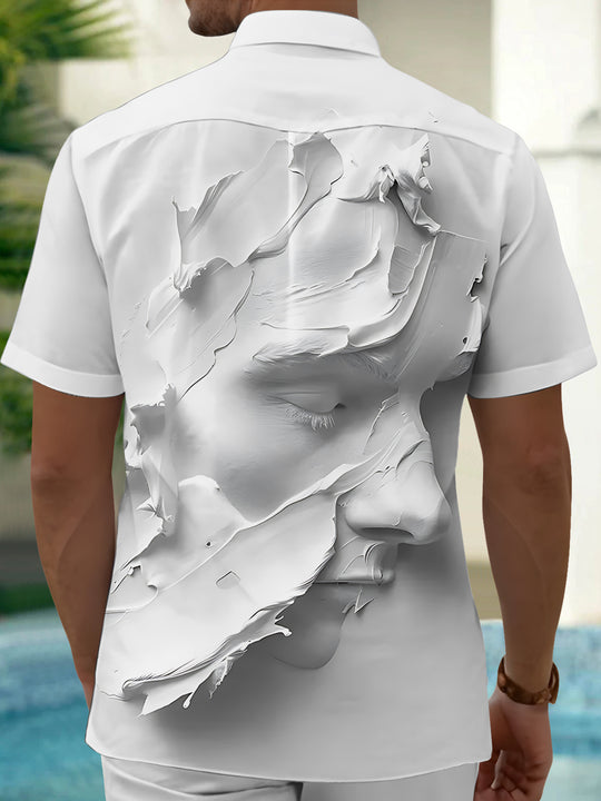 Adaychic Men's 3D 3D Relief Face Art Print Short Sleeve Shirt with Chest Pocket