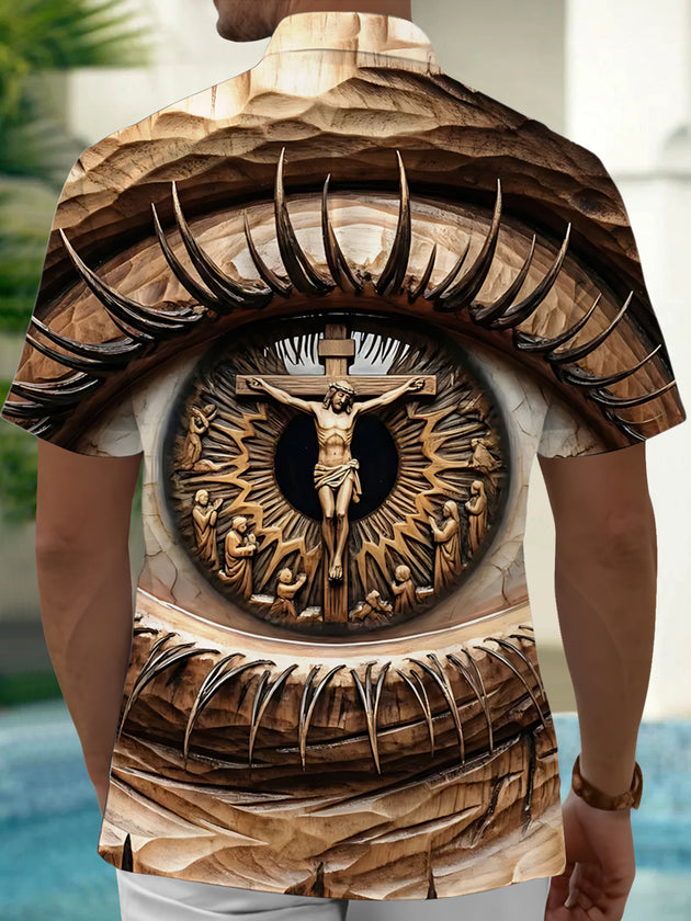 Adaychic Men's Graphic Pattern Print Short Sleeve Shirt with Chest Pocket
