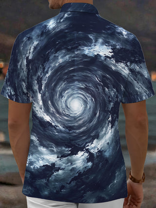 Adaychic Men's Printed Deep Sea Vortex Water Swirl Print Short Sleeve Shirt with Chest Pocket