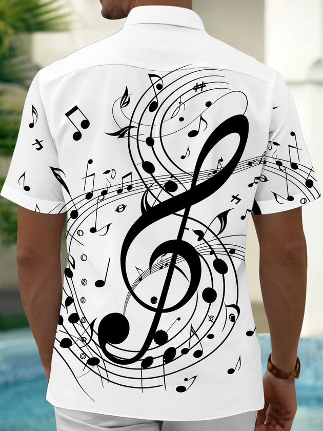Adaychic Men's Graphic Musical Notes Print Short Sleeve Shirt with Chest Pocket