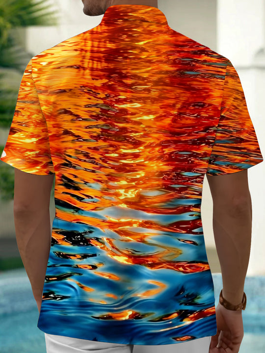 Adaychic Men's Hawaiian Water Ripples Print Short Sleeve Shirt with Chest Pocket