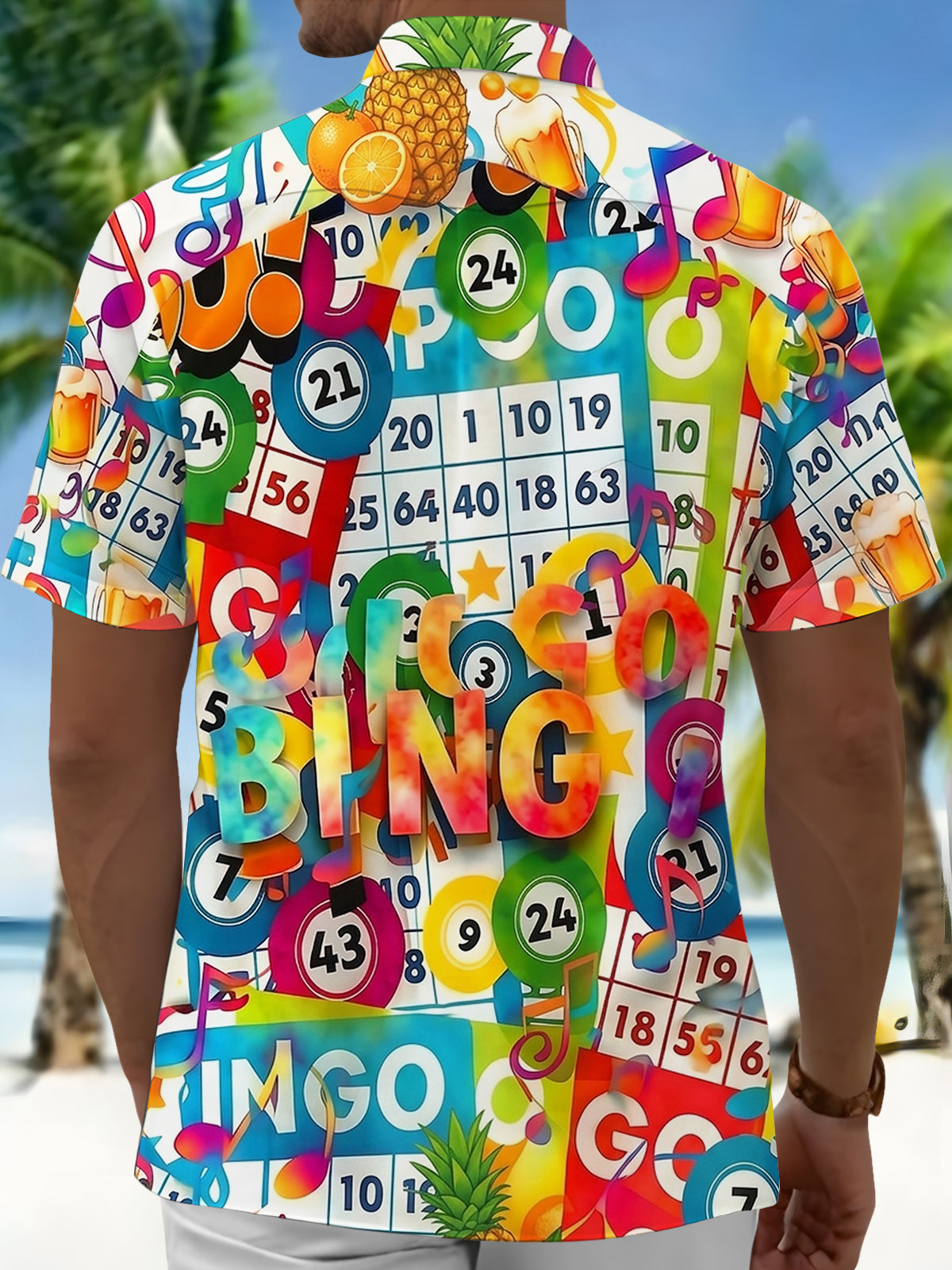 Adaychic Men's Graphic Go Bingo Game Print Short Sleeve Button Down Shirt with Chest Pocket