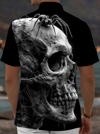 Adaychic Men's Graphic Skull Print Spider Print Short Sleeve Shirt with Chest Pocket