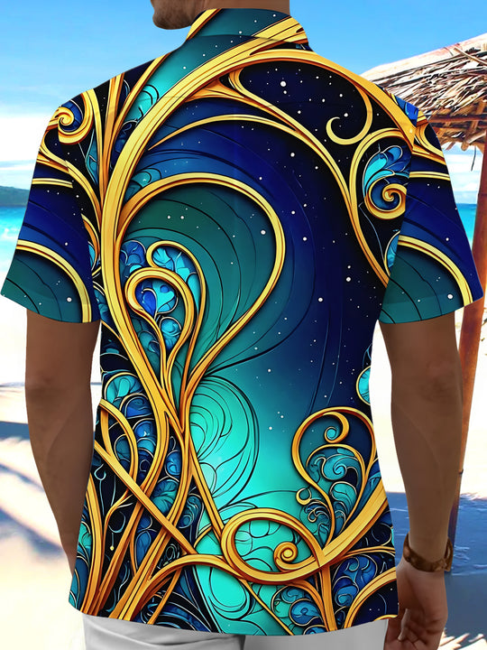 Adaychic Men's Printed Abstract Swirl Pattern Short Sleeve Shirt with Chest Pocket