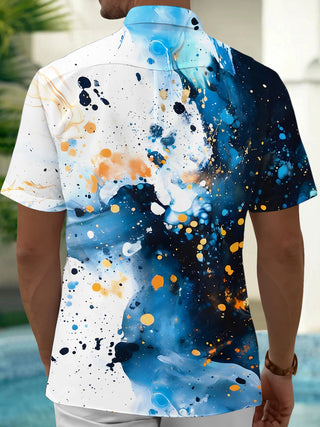 Men's abstract tie dye short sleeve shirt back view