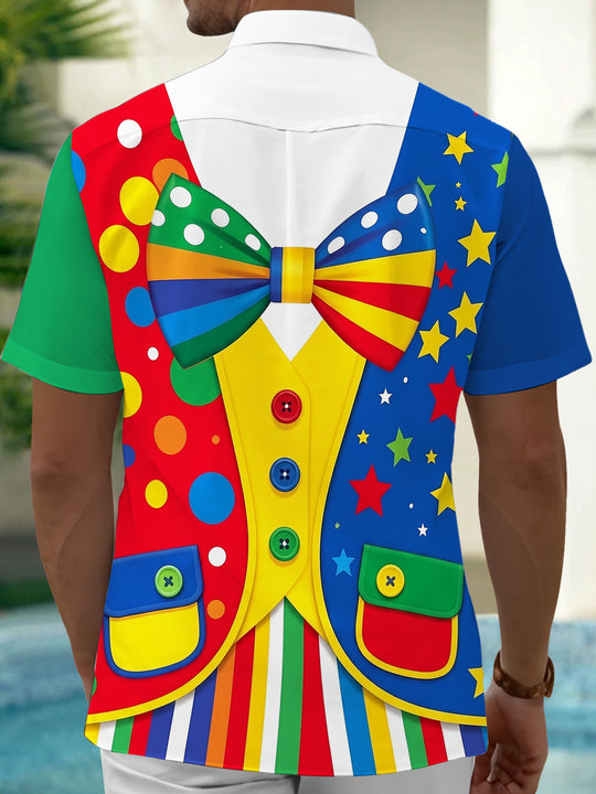 Adaychic Men's Clown Costume Graphic Print Short Sleeve Button Down Shirt with Chest Pocket