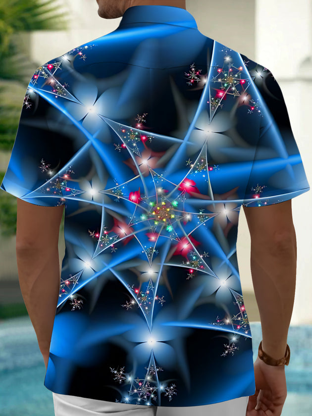 Adaychic Men's Printed Abstract Geometric Stars Print Short Sleeve Shirt with Chest Pocket