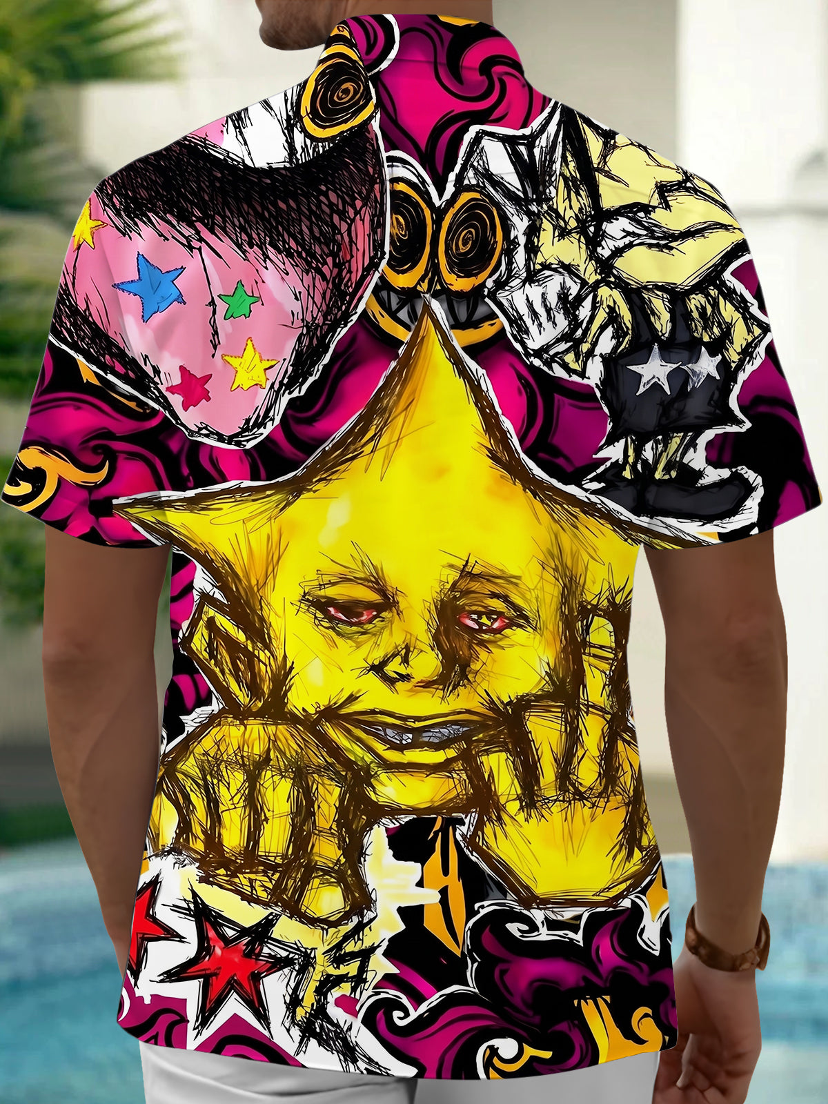 Adaychic Men's Graphic Pattern Print Short Sleeve Shirt with Chest Pocket