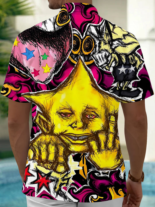 Adaychic Men's Graphic Pattern Print Short Sleeve Shirt with Chest Pocket