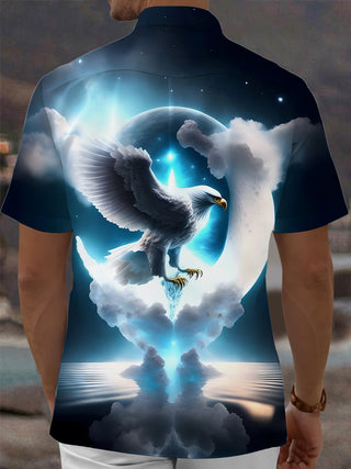 Men's eagle print pocket short sleeve shirt back view
