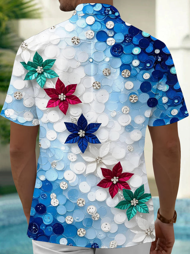Adaychic Men's Hawaiian Gradient Blue Circles Print Short Sleeve Shirt with Chest Pocket