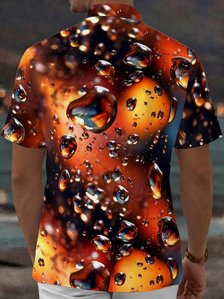 Adaychic Men's 3D Water Drop Pattern Liquid Gradient Print Short Sleeve Shirt with Chest Pocket