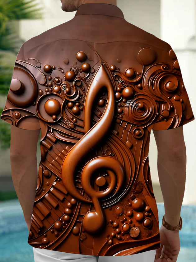 Adaychic Men's Graphic 3D Musical Note Print Short Sleeve Shirt with Chest Pocket