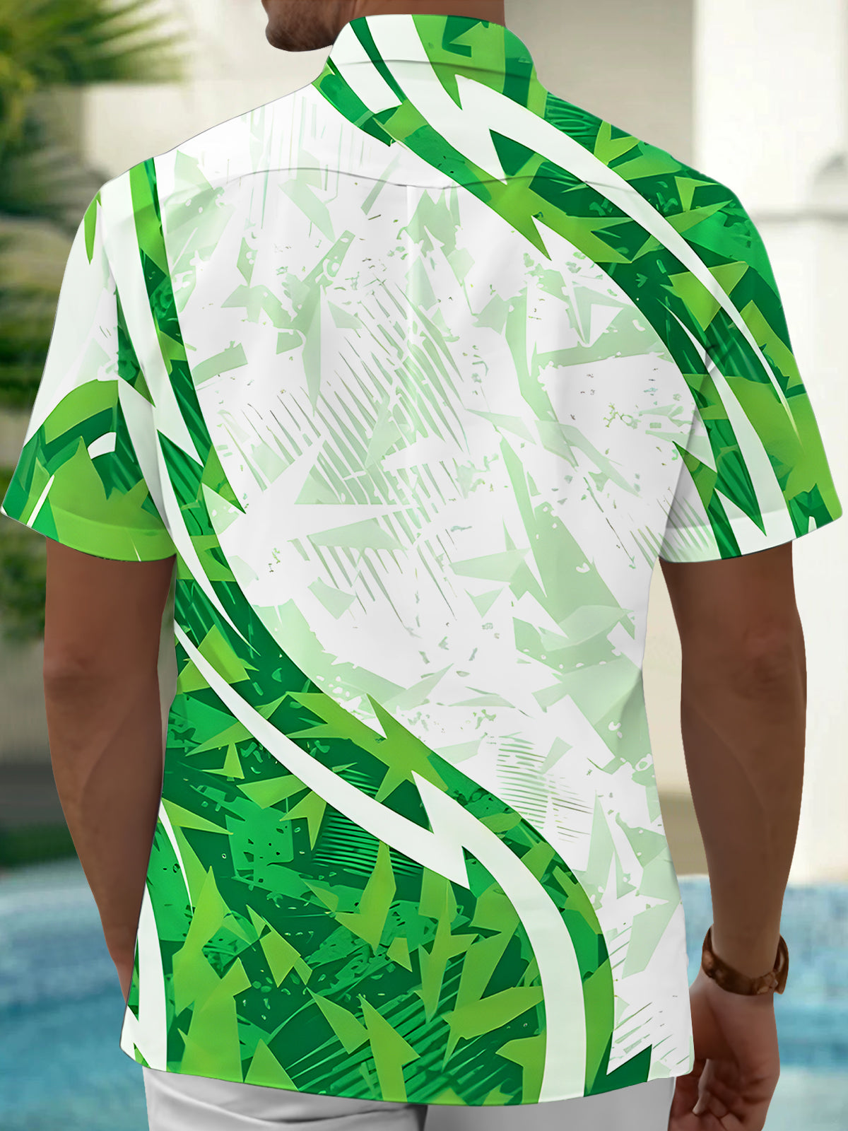 Men abstract print short sleeve shirt back view
