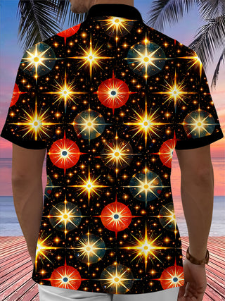 Adaychic Men's Hawaiian Space Starburst Pattern Short Sleeve Shirt with Chest Pocket