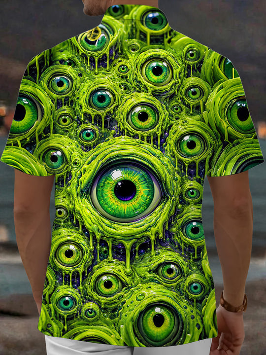 Adaychic Men's Graphic Green Slime Eyes Print Short Sleeve Shirt with Chest Pocket